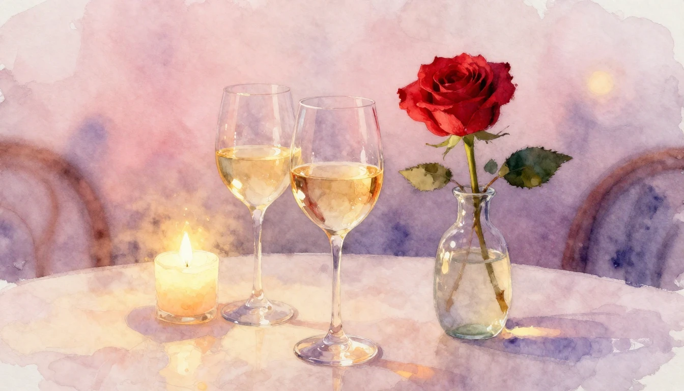 A beautiful watercolor painting of a cozy, romantic setting....