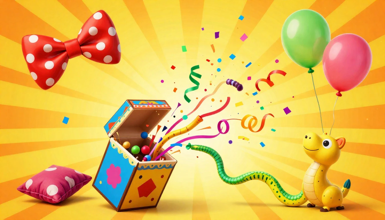 A vibrant and chaotic scene featuring a colorful jack-in-the...