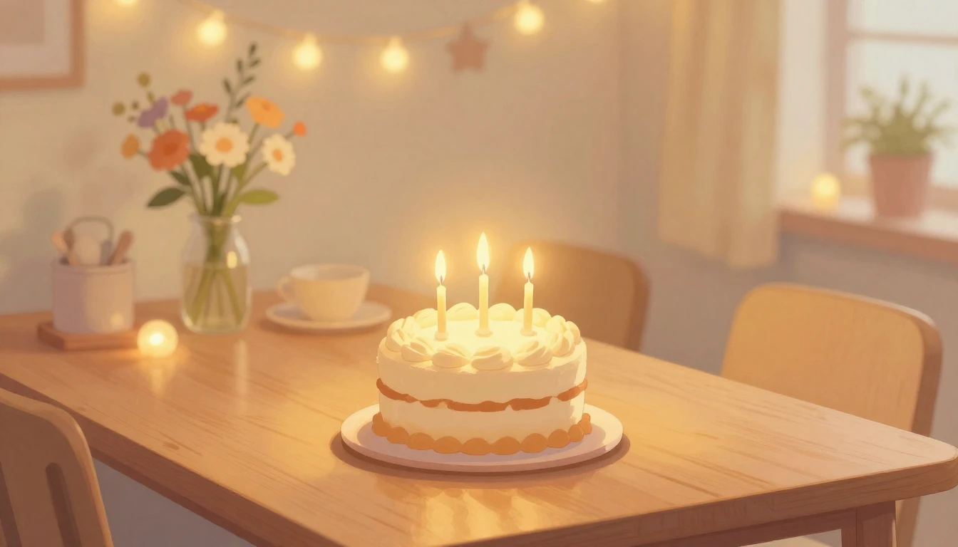 A warm and sentimental illustration of a birthday celebratio...