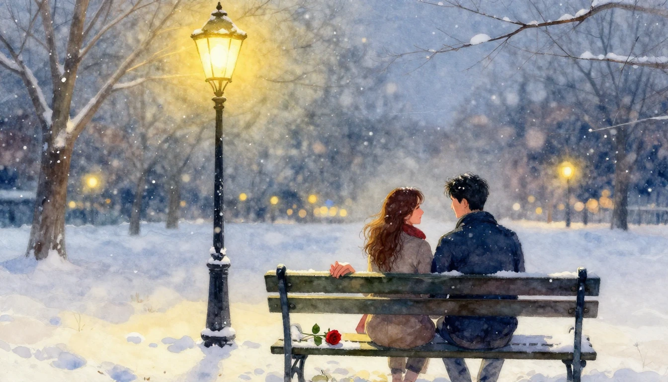 A romantic watercolor painting focusing on a couple holding ...