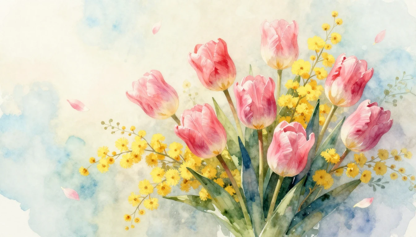 A beautiful watercolor painting of a vibrant bouquet of spri...