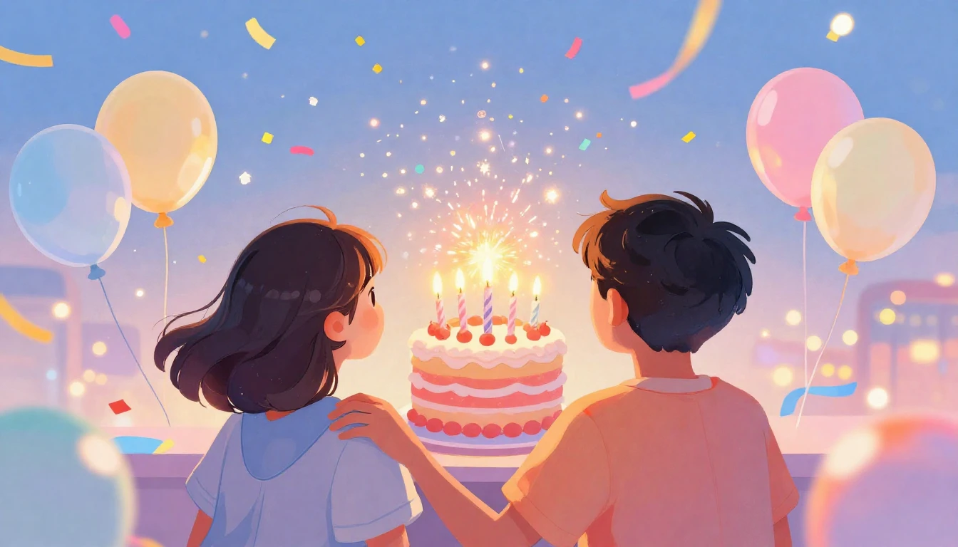 A vibrant and colorful illustration of a birthday celebratio...