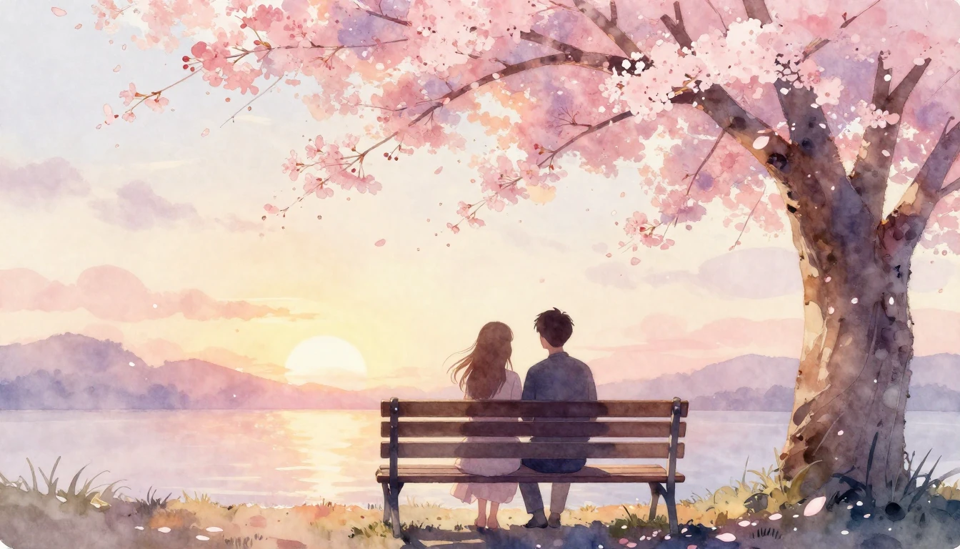 A delicate watercolor painting of two intertwined silhouette...