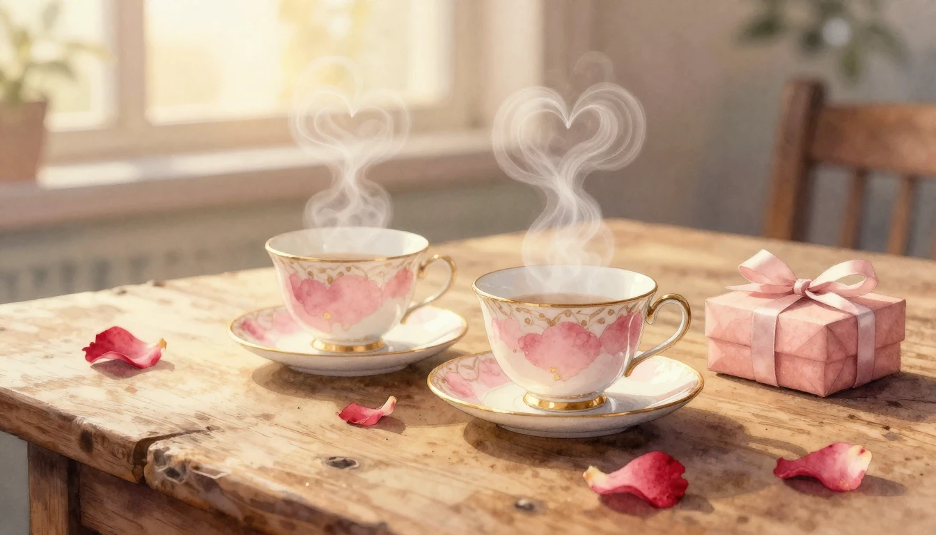 A beautiful watercolor painting of two delicate porcelain cu...