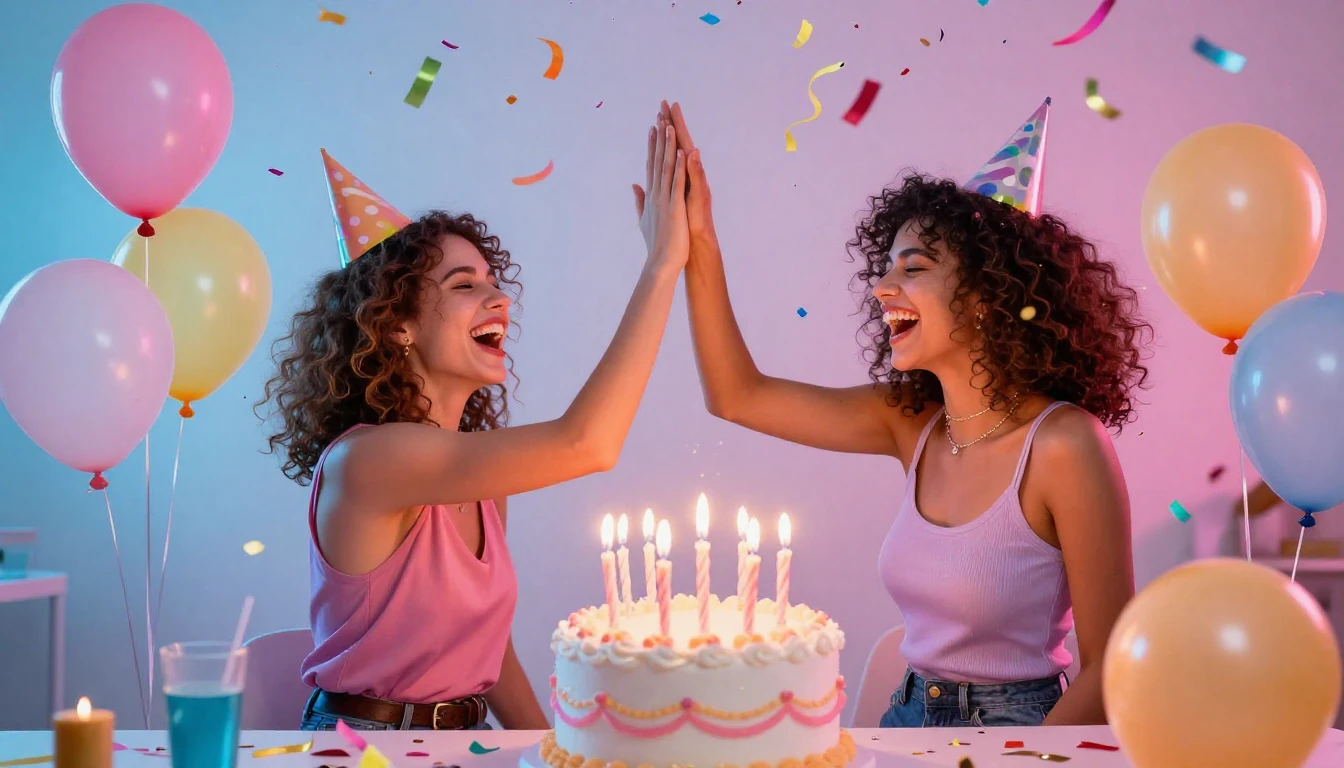 A vibrant and colorful birthday celebration scene for a best...