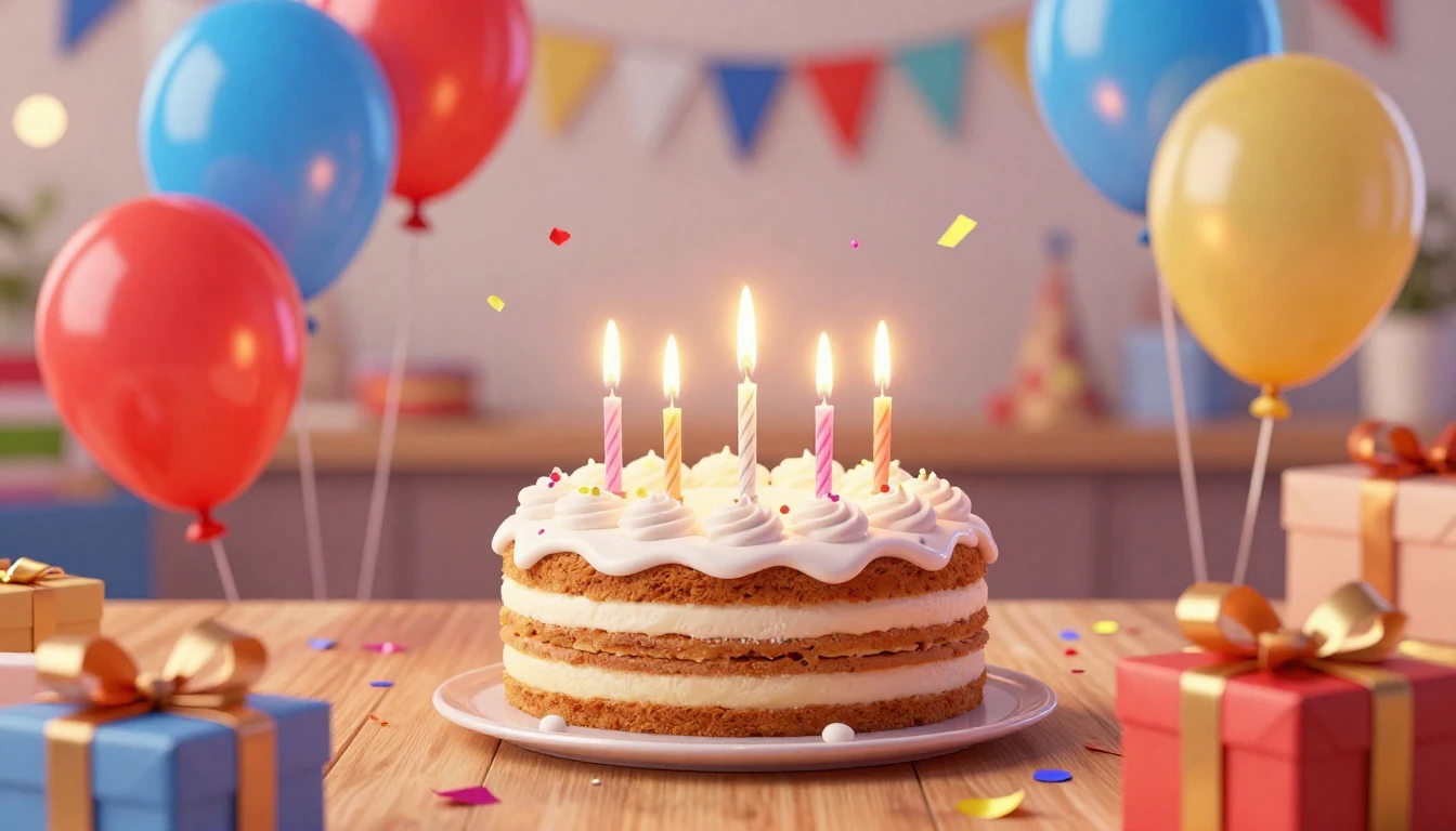 A festive birthday atmosphere, bright and colorful digital a...