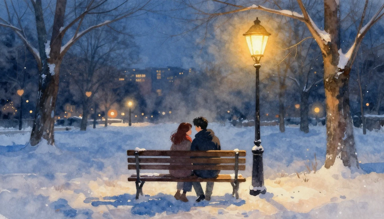 A romantic and soft watercolor painting of a couple sitting ...