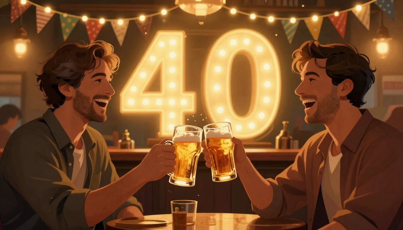 A joyful and celebratory digital art illustration of two mal...