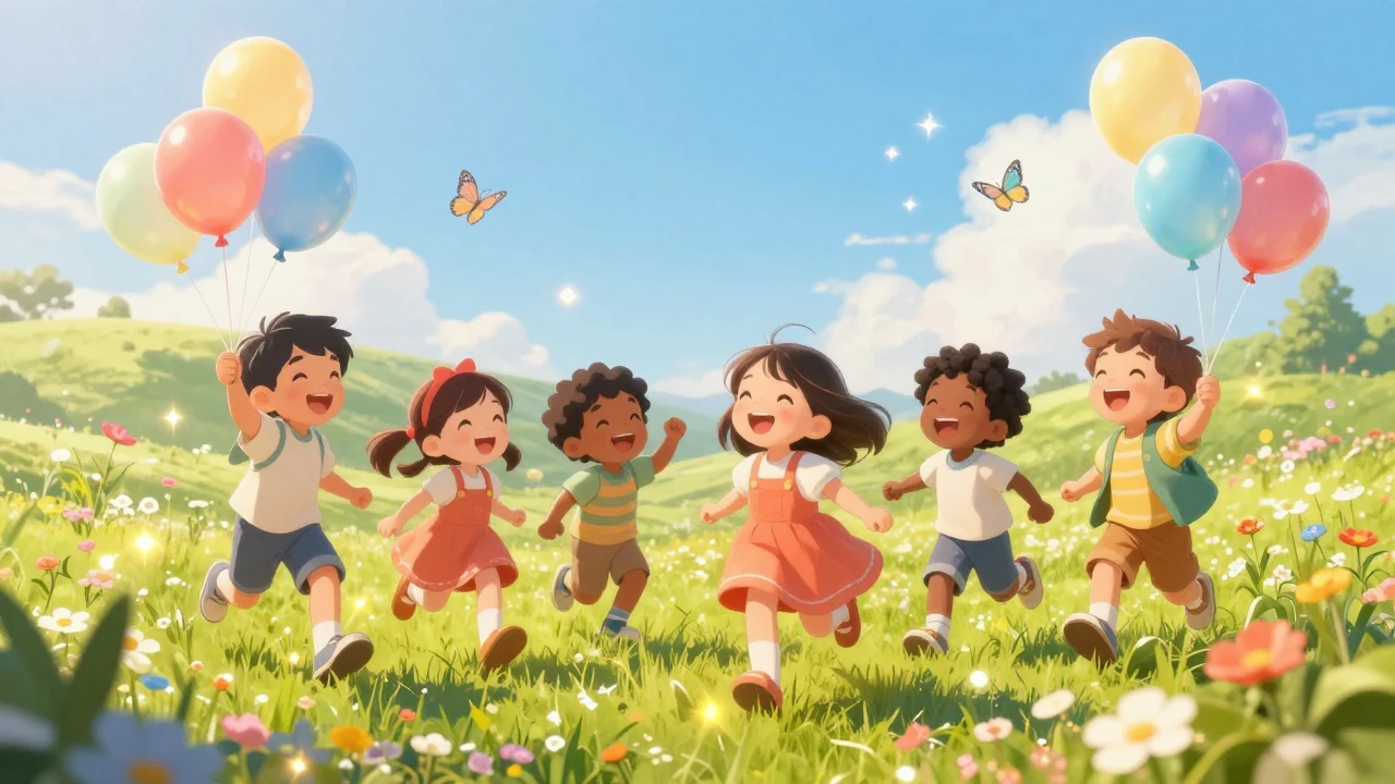 A vibrant and joyful scene celebrating Children's Day, featu...