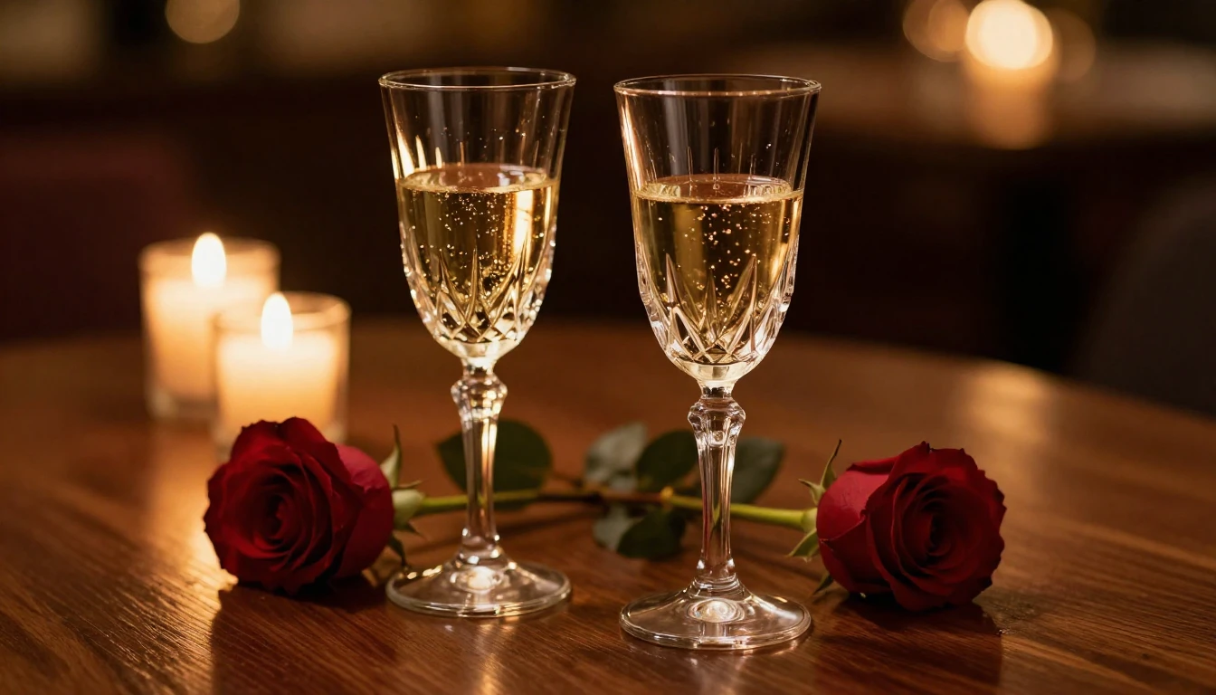 A close-up shot of two elegant crystal glasses filled with s...