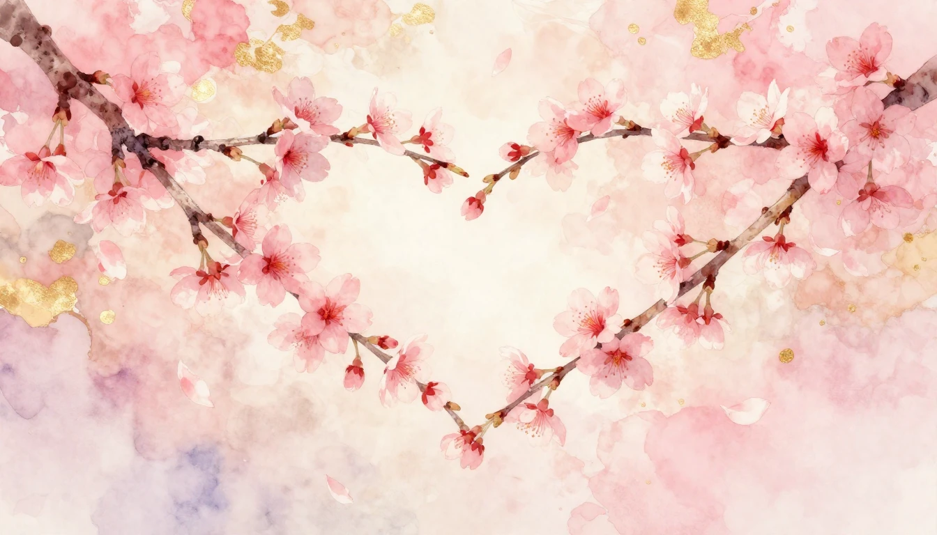 A soft watercolor painting of two delicate cherry blossom br...