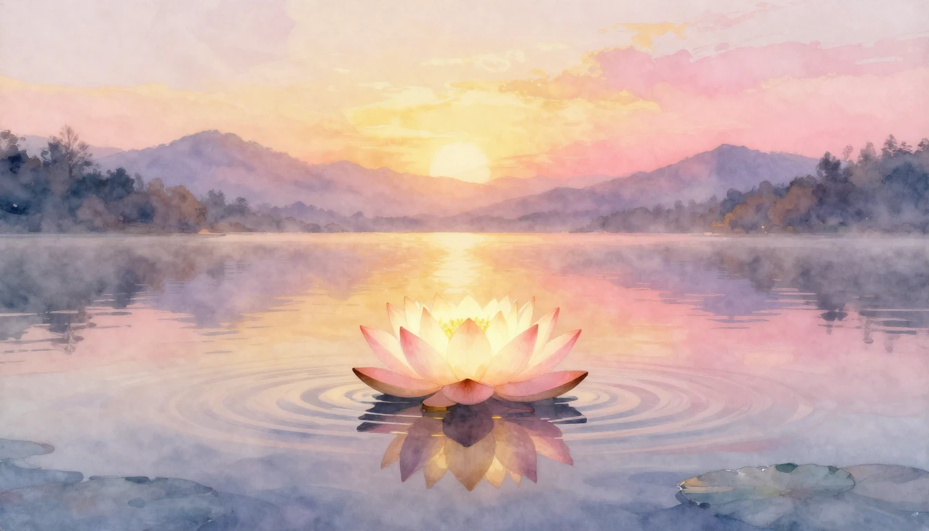 A beautiful watercolor painting of a single glowing lotus fl...