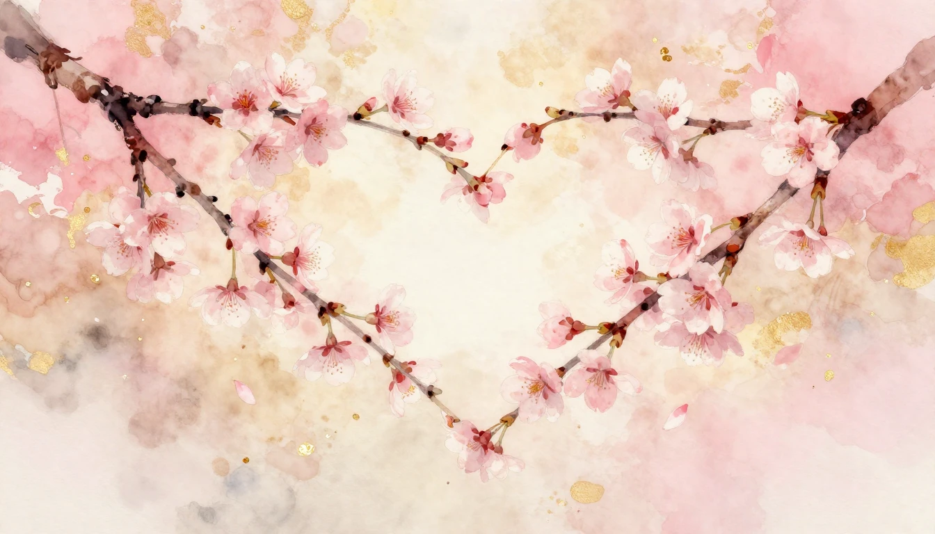 A beautiful watercolor painting of two delicate cherry bloss...