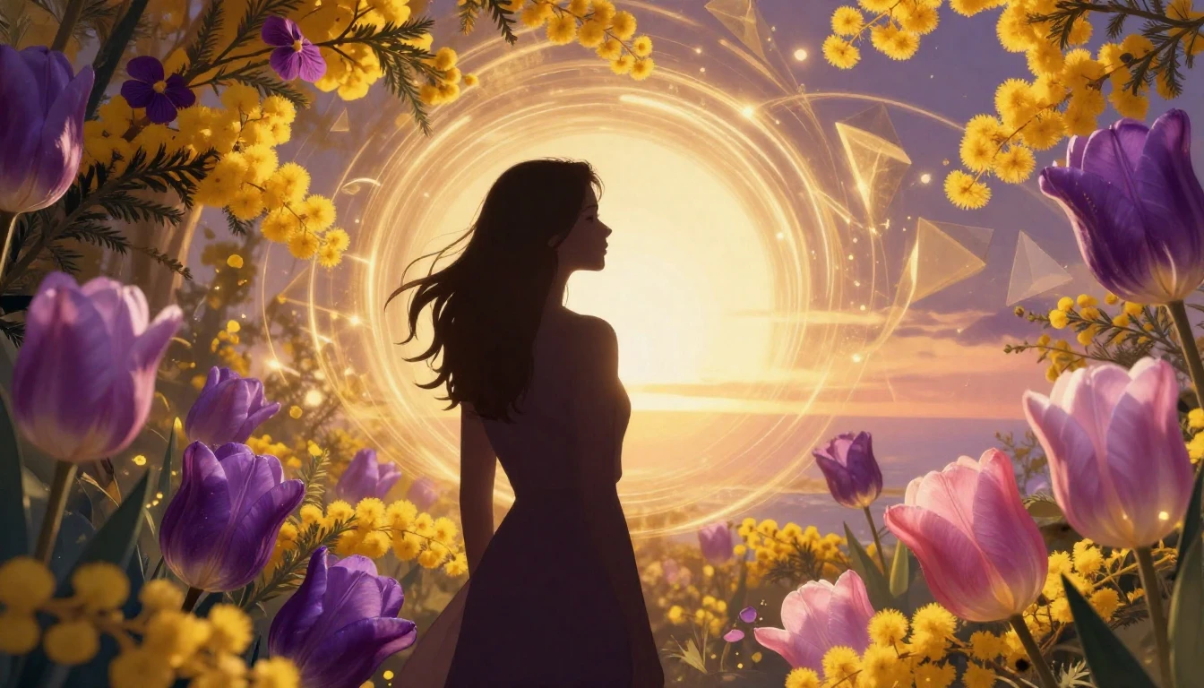 A vibrant and symbolic composition featuring a silhouette of...