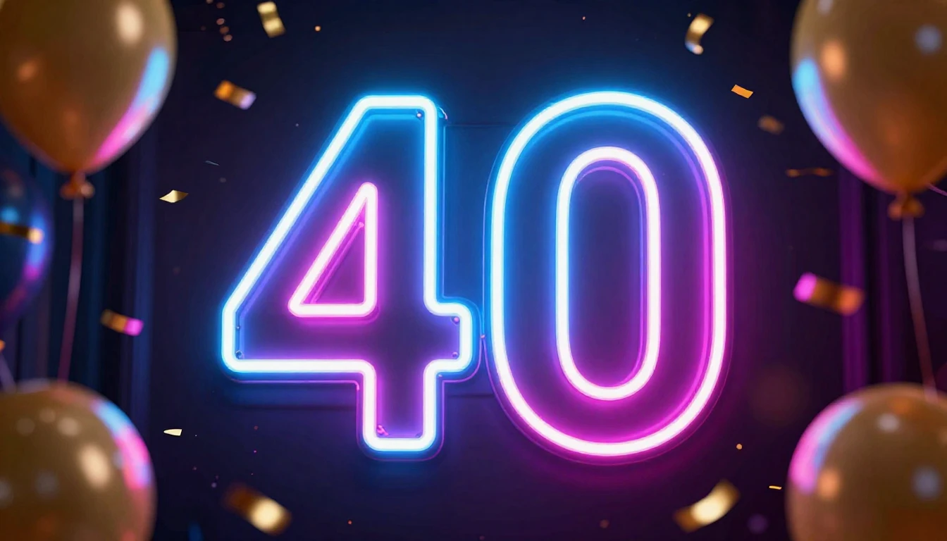 A vibrant and festive scene celebrating a 40th birthday, cen...
