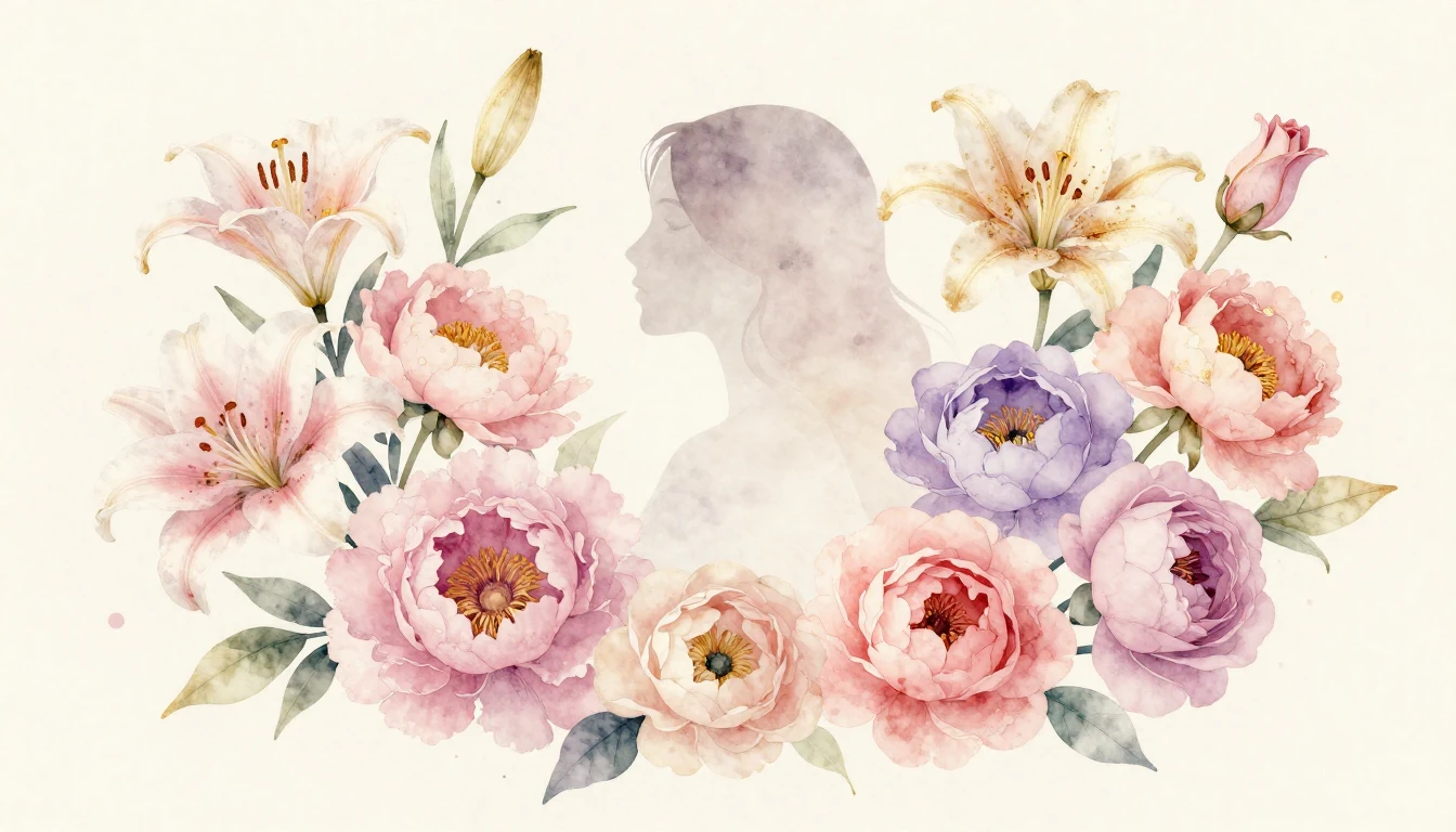 A beautiful and delicate watercolor painting of various bloo...