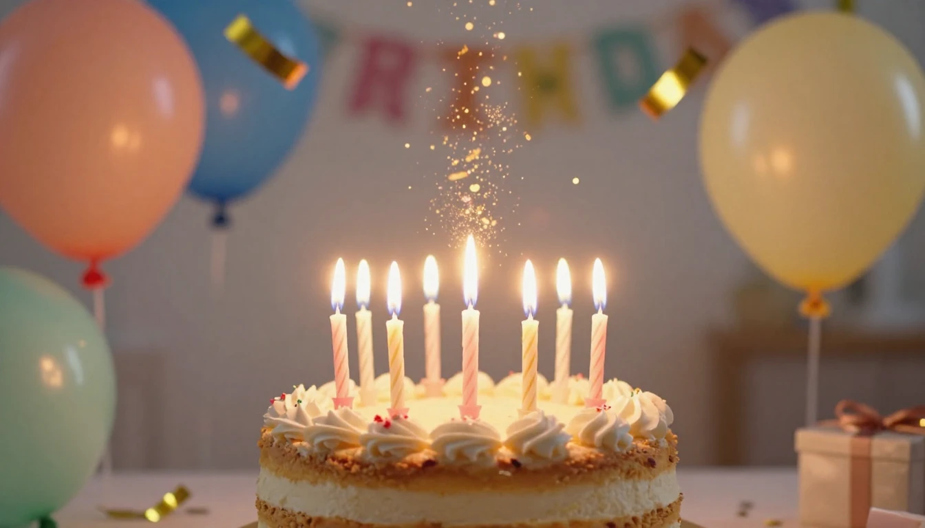 A festive and vibrant birthday celebration scene, centered a...