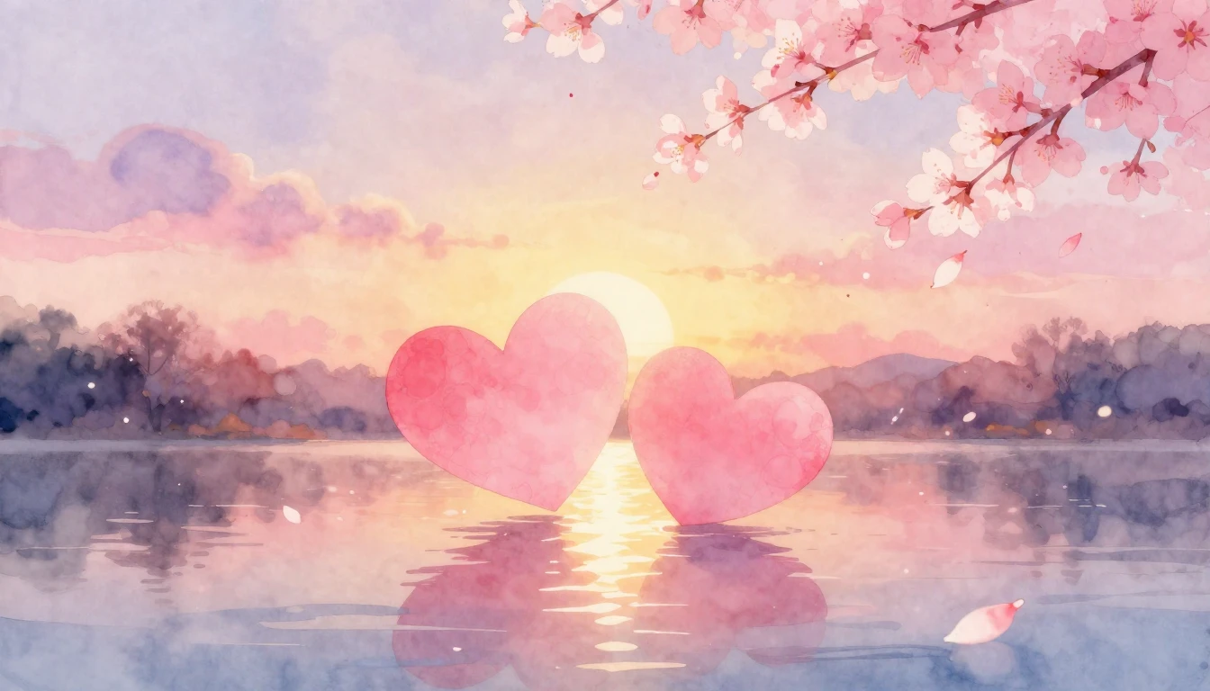 A beautiful watercolor painting of two stylized hearts float...