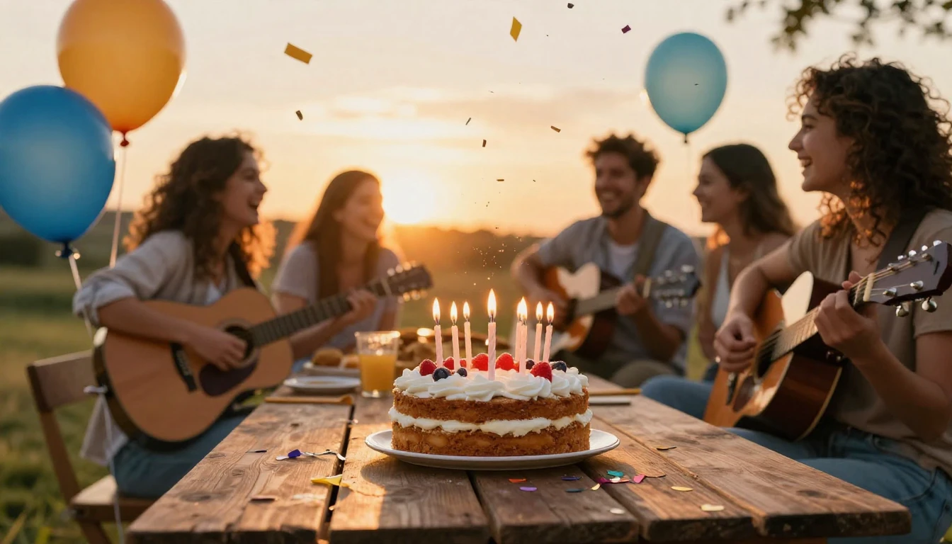 A warm and inviting scene of a birthday celebration outdoors...