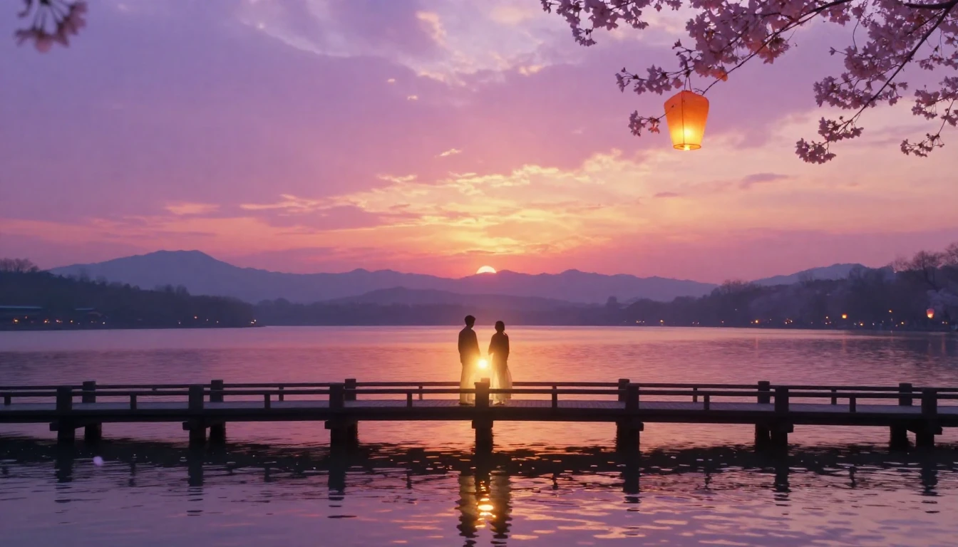 A breathtakingly beautiful scene of two glowing silhouettes ...