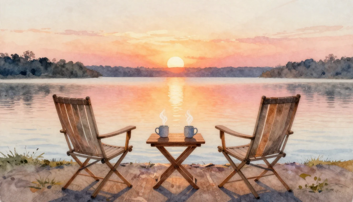 A beautiful watercolor painting depicting two empty chairs f...