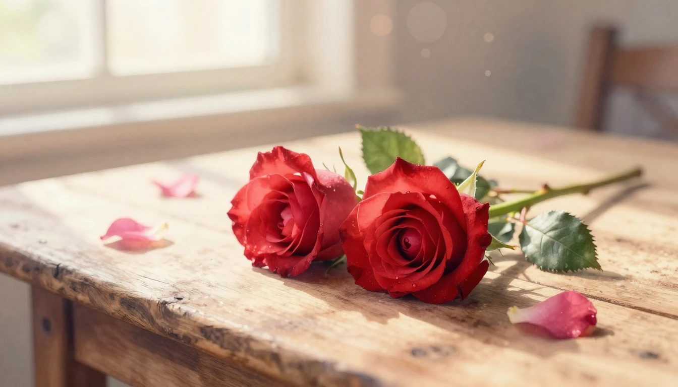 A beautiful watercolor painting of two delicate red roses in...