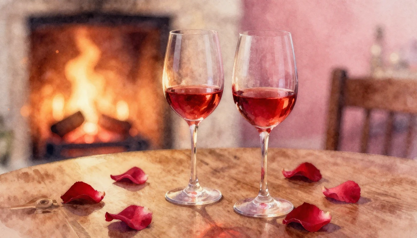 A soft watercolor painting of two elegant wine glasses on a ...