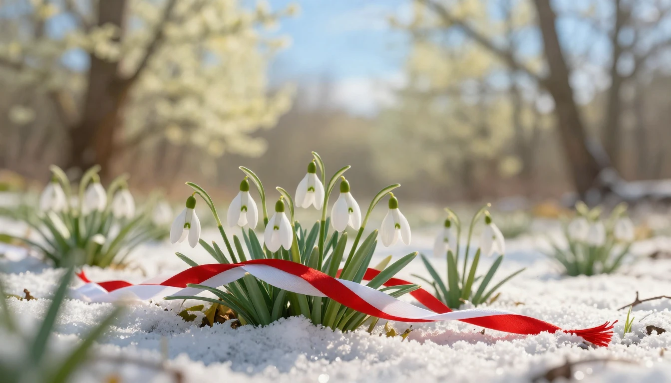 A beautiful spring landscape featuring delicate white snowdr...