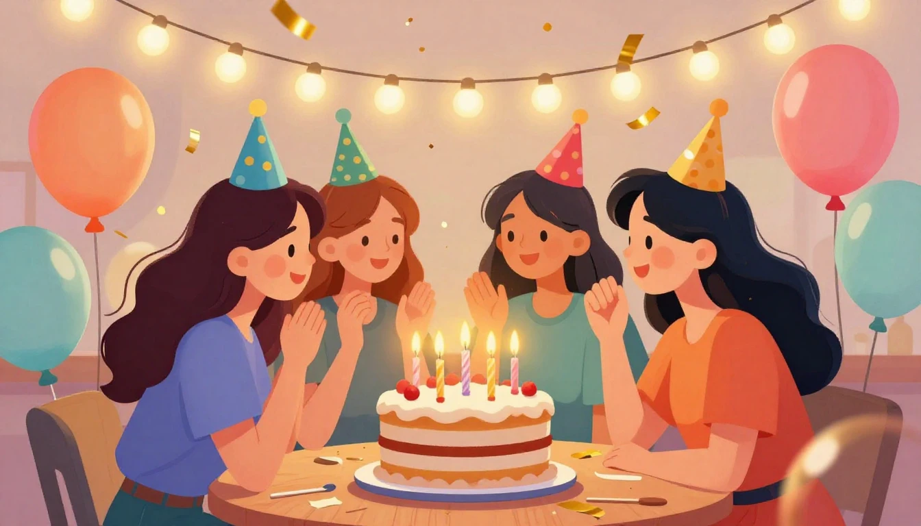 A vibrant and festive illustration of a birthday celebration...