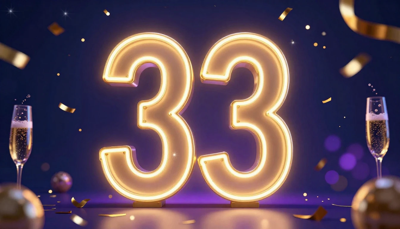 A vibrant and festive scene featuring a glowing number thirt...