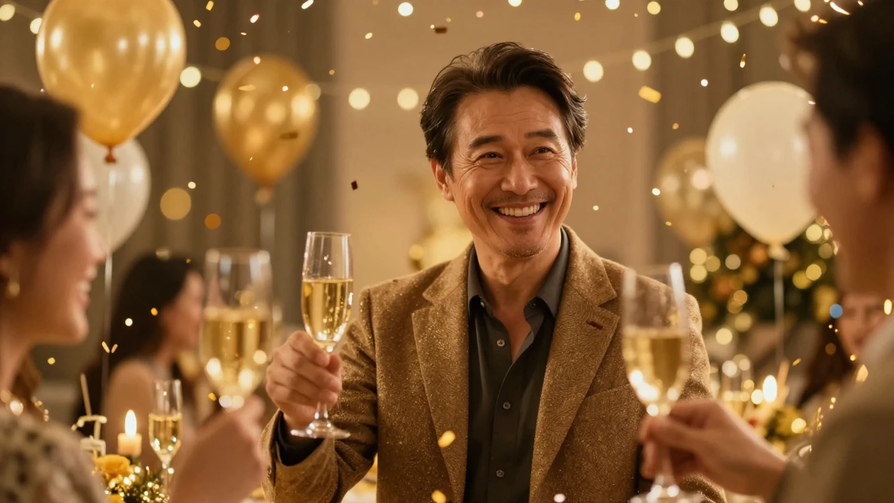 Cinematic festive celebration scene, a warm and inviting atm...