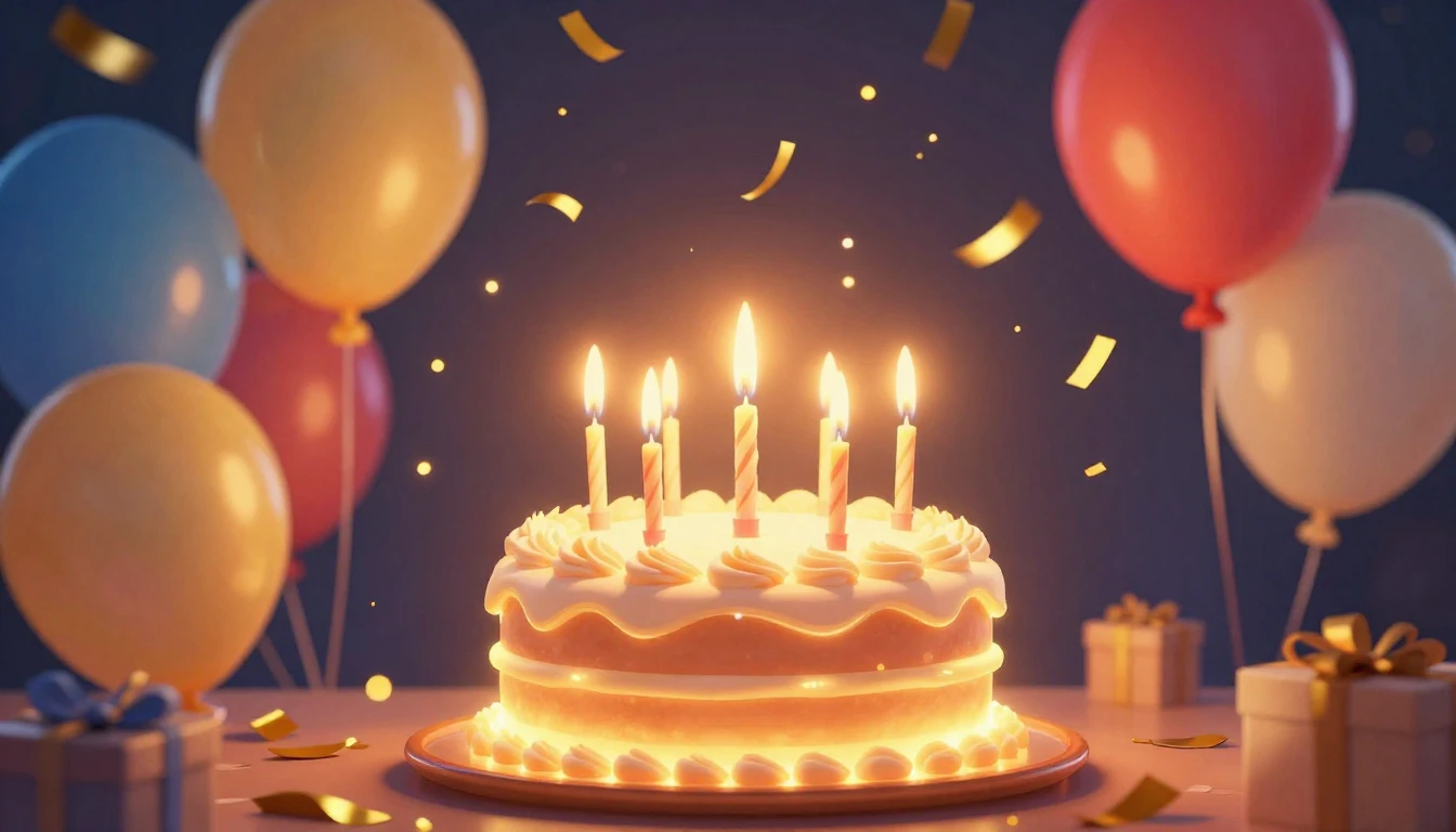 A festive and joyful birthday celebration scene. A beautiful...