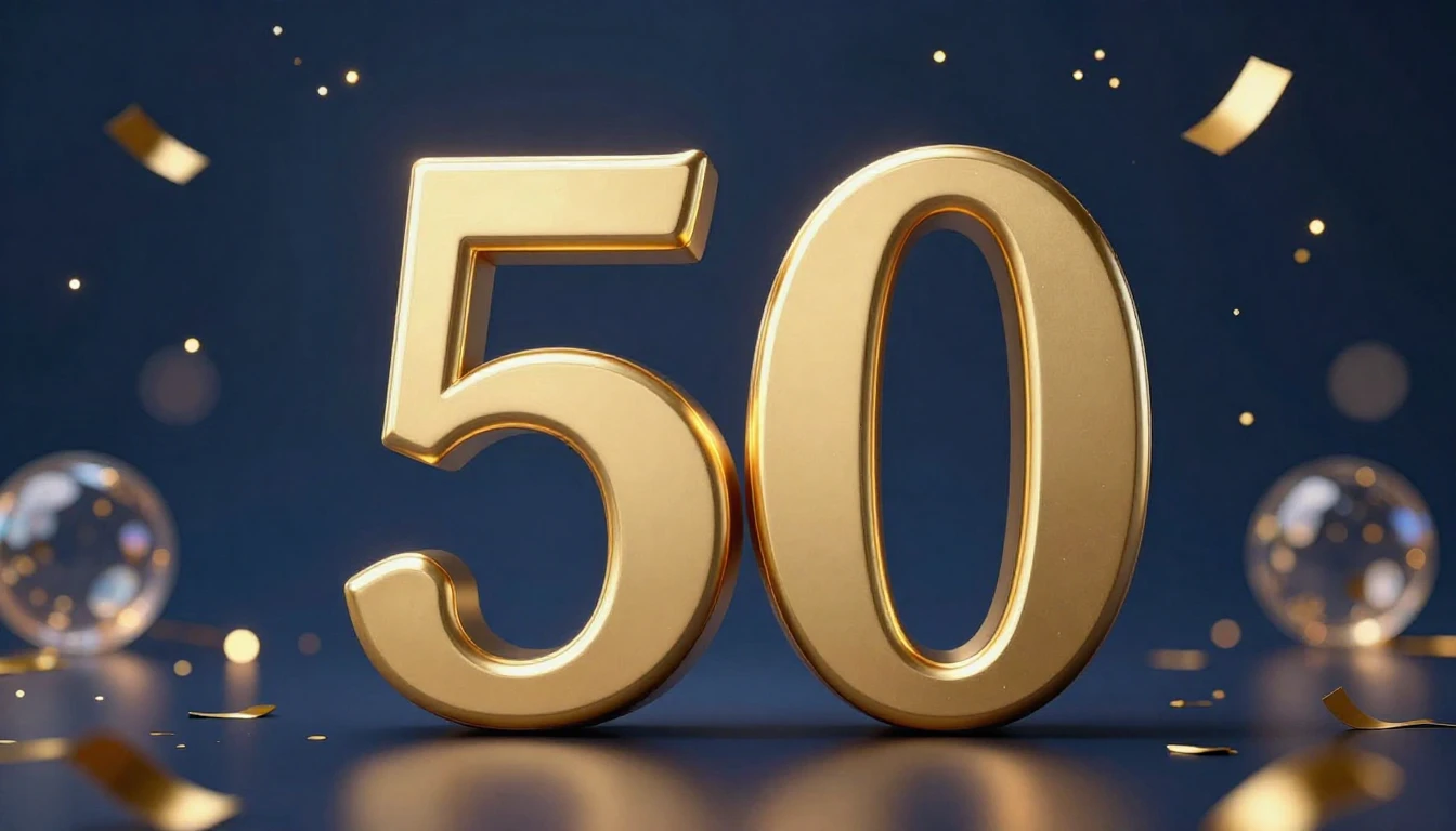 A luxurious and festive image celebrating a 50th birthday. I...