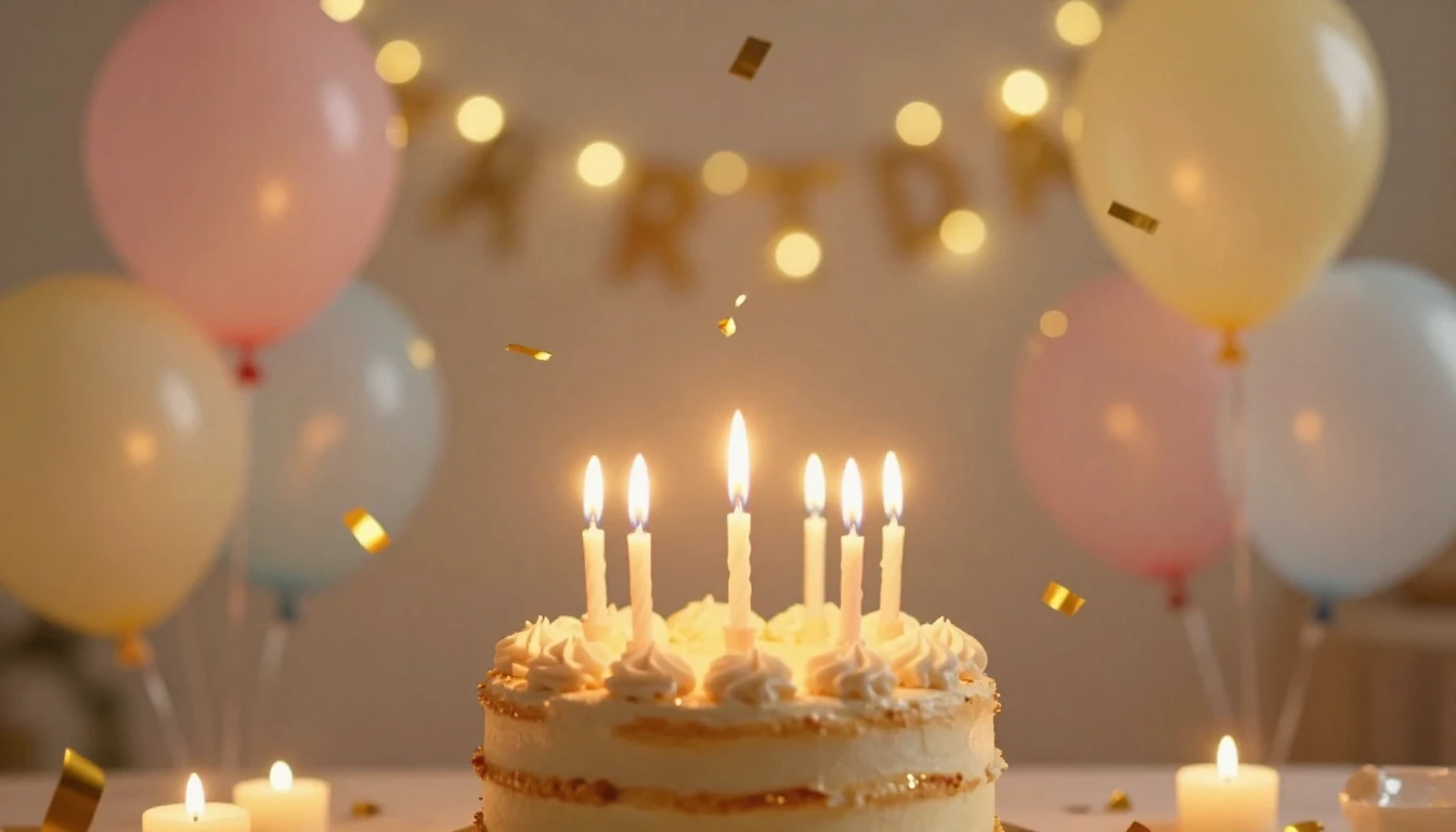 A festive and warm birthday celebration scene featuring a be...