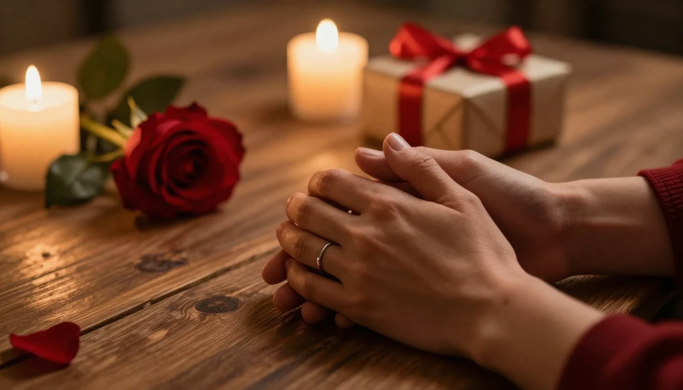 A highly detailed cinematic shot of a romantic evening setti...