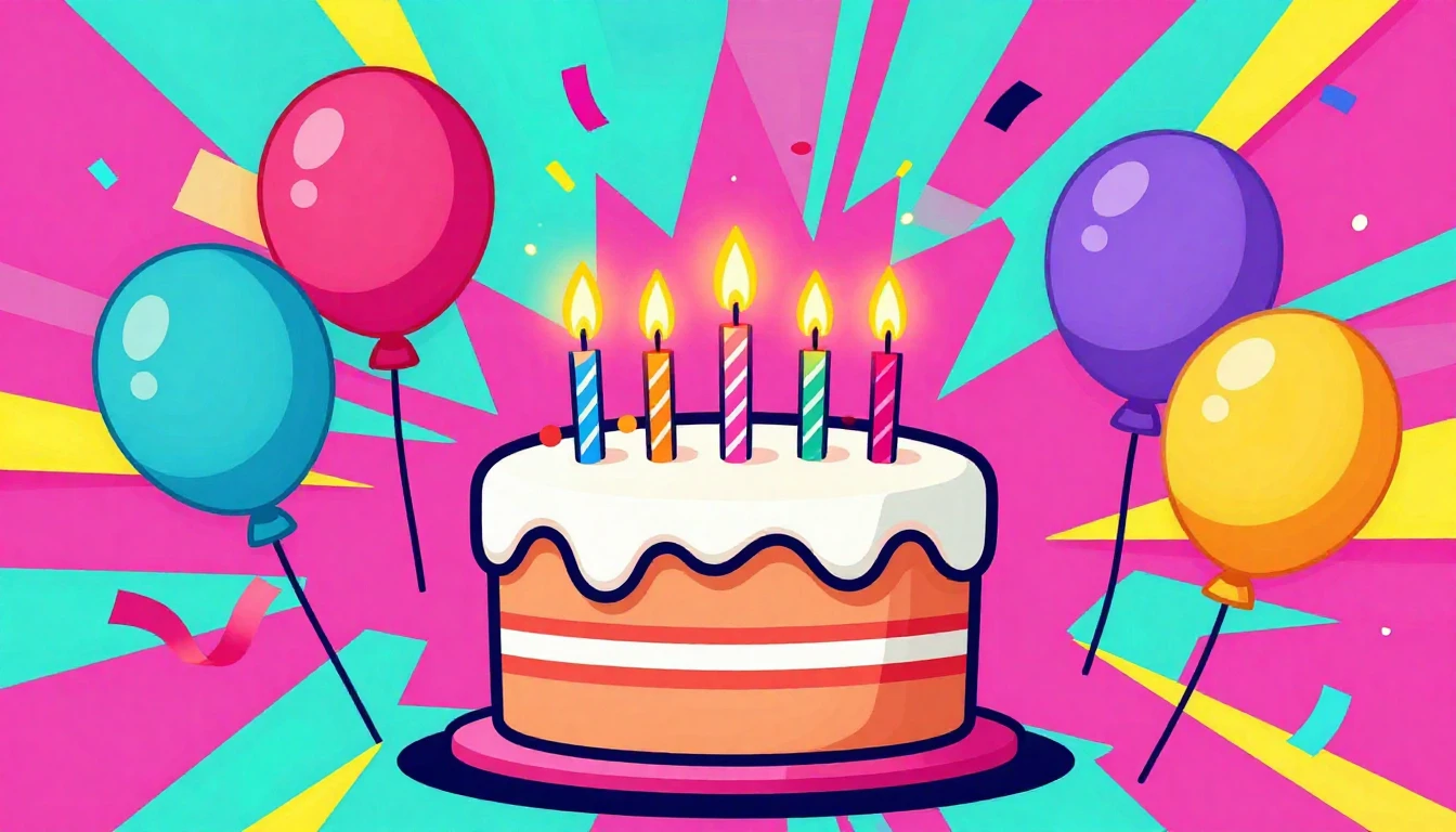 A vibrant and energetic birthday celebration scene, featurin...