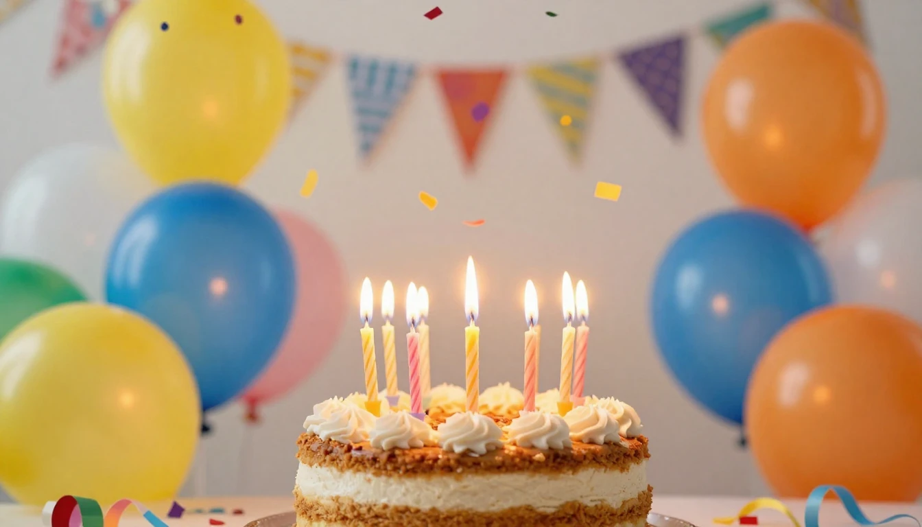 A vibrant and festive birthday scene featuring a delicious c...