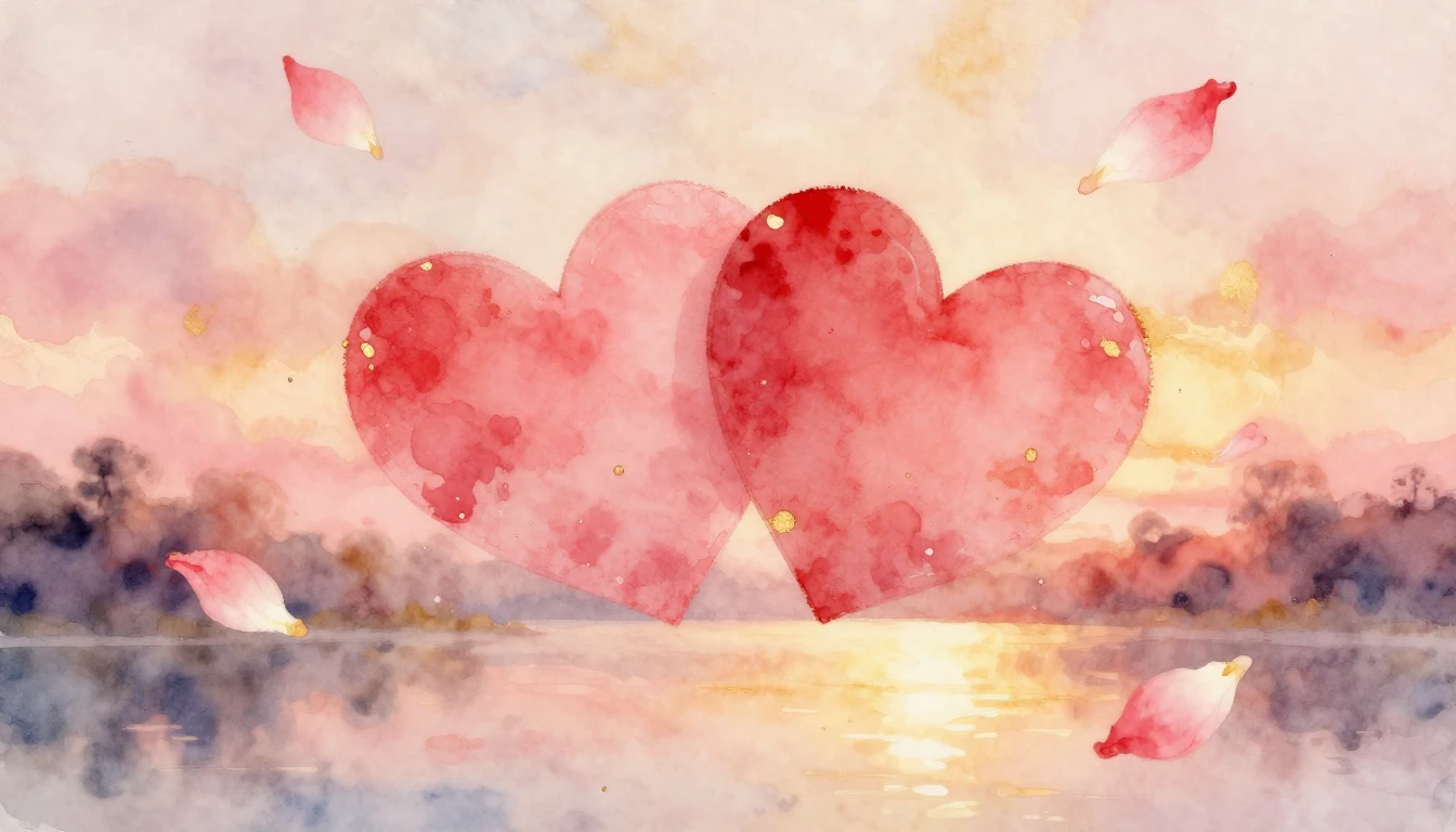 A dreamy and ethereal watercolor painting of two intertwined...