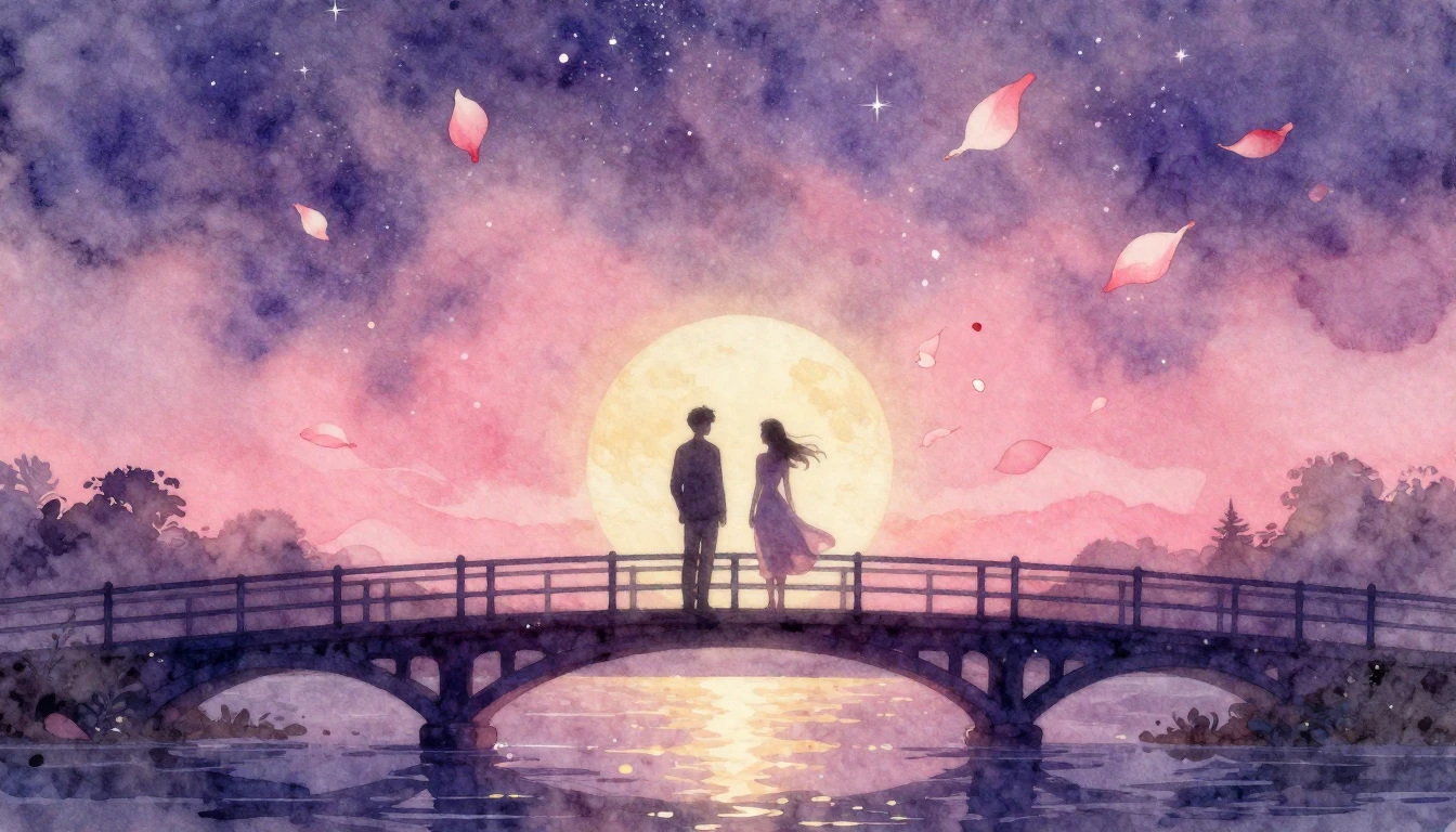A beautiful watercolor painting of two silhouettes standing ...