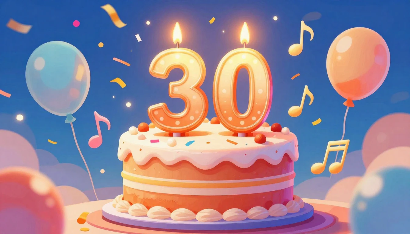 A vibrant and colorful digital illustration of a birthday ce...