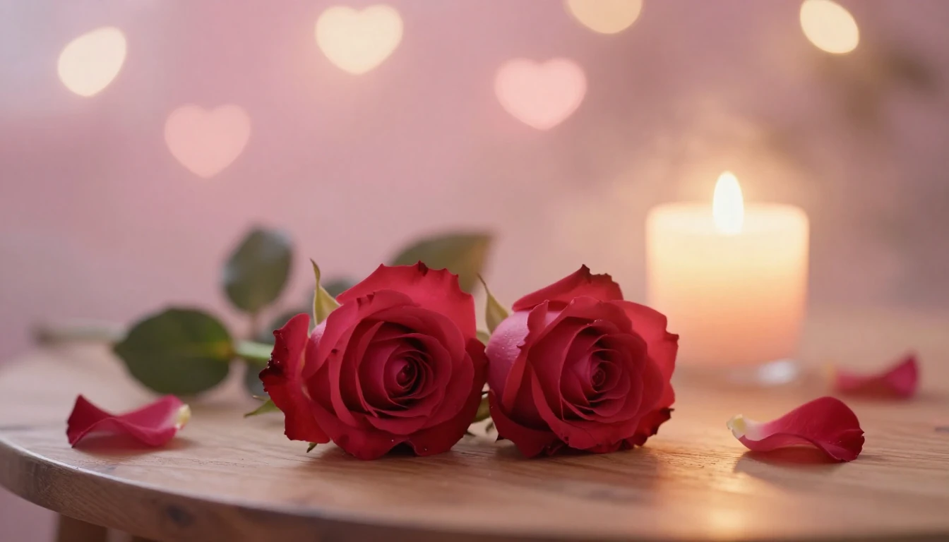 A dreamy and ethereal scene featuring two delicate red roses...