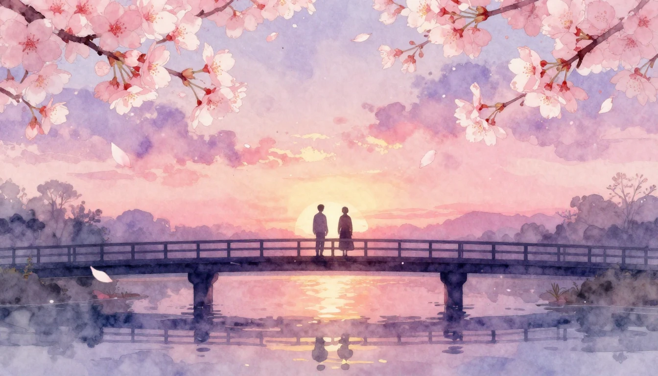 A beautiful watercolor painting of two silhouettes standing ...