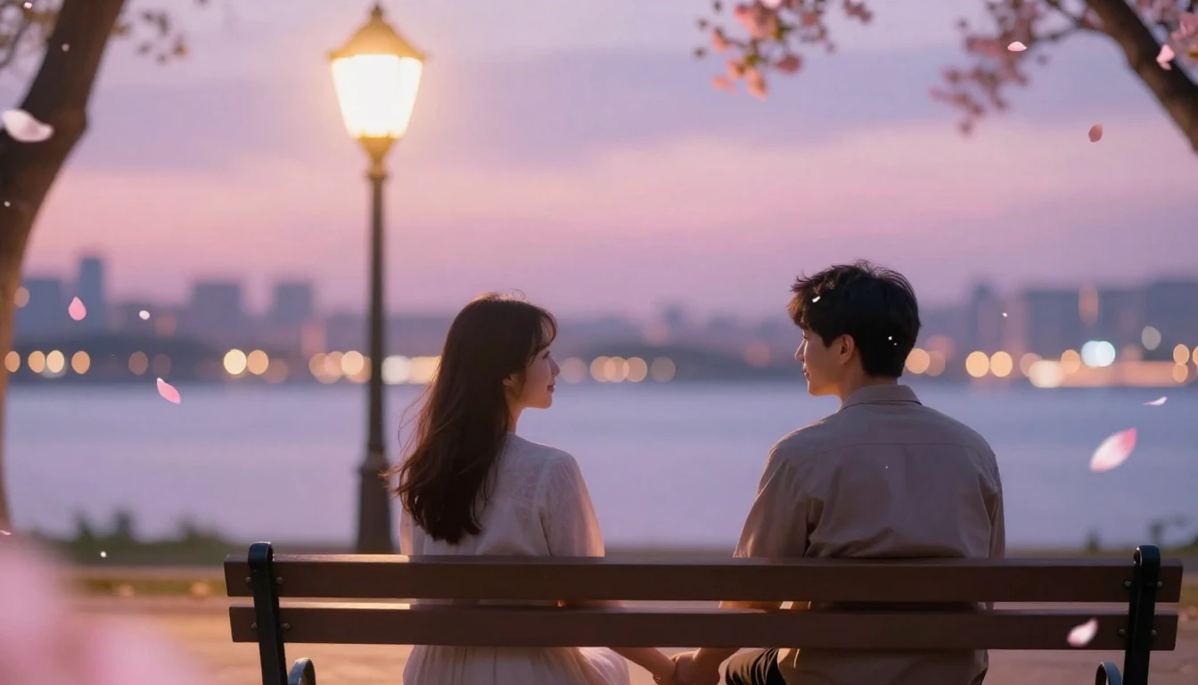 A romantic and dreamy scene of a couple holding hands on a p...