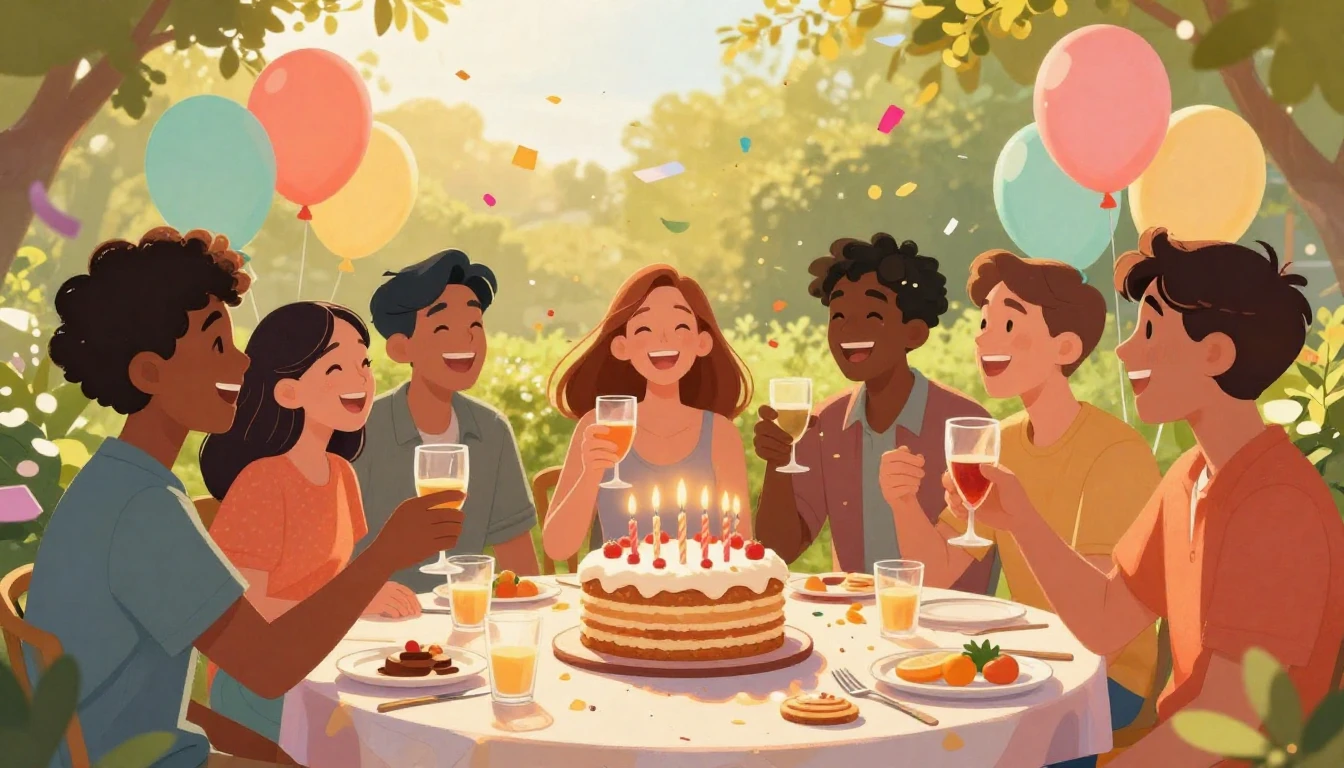 A warm and festive illustration of a birthday celebration ou...