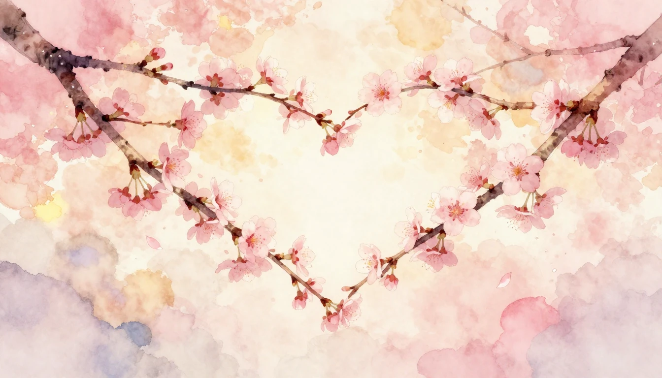 A soft watercolor painting of two delicate cherry blossom br...