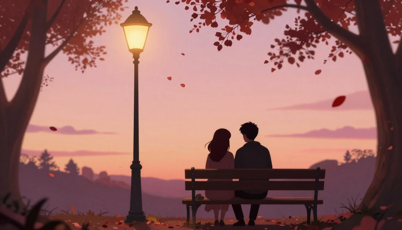 A romantic and soft composition featuring two silhouettes si...