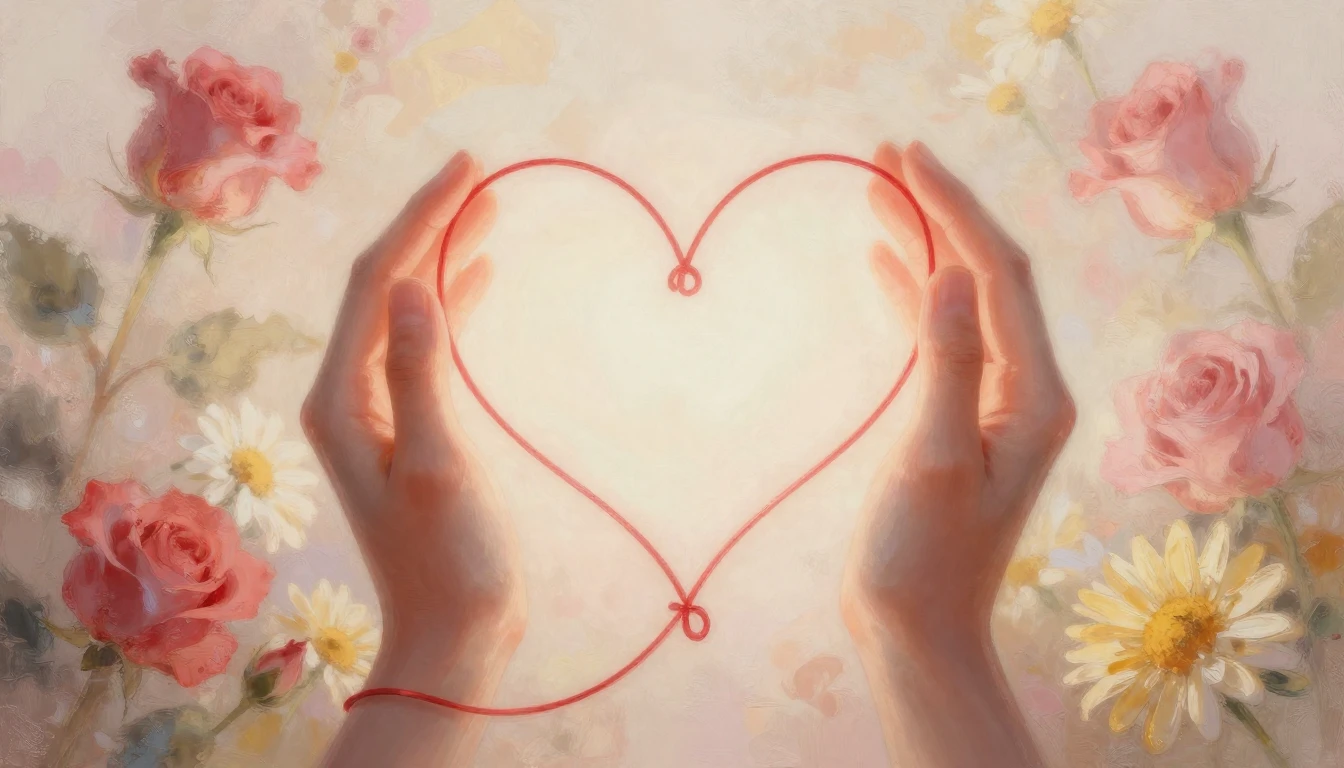 A dreamy and soft composition depicting two hands gently hol...