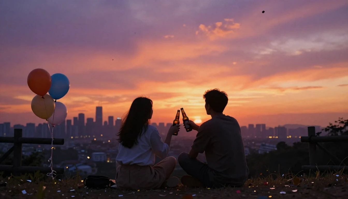 A warm and inviting image showing two silhouetted figures si...