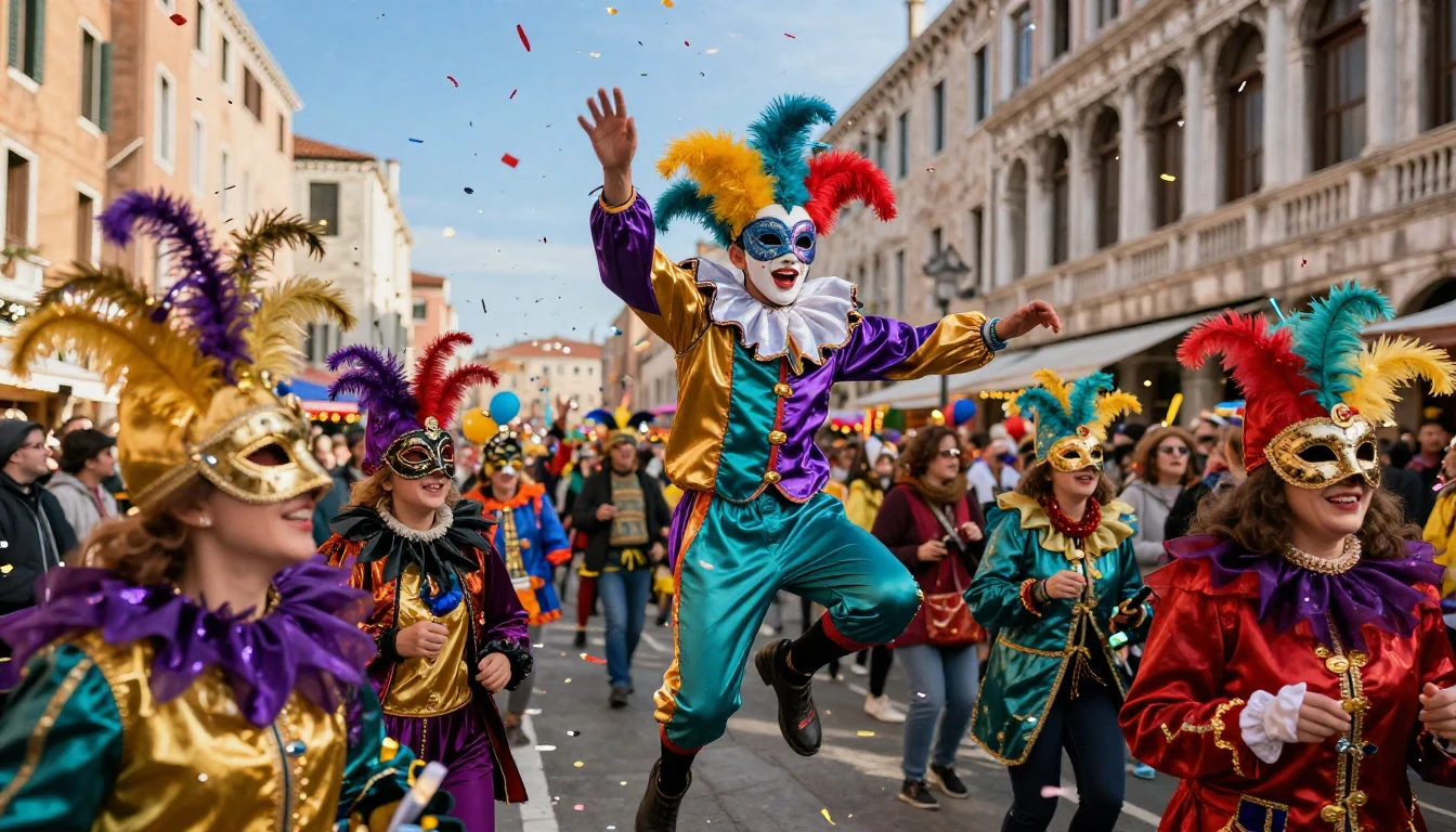 A vibrant and explosive street celebration during Carnival i...