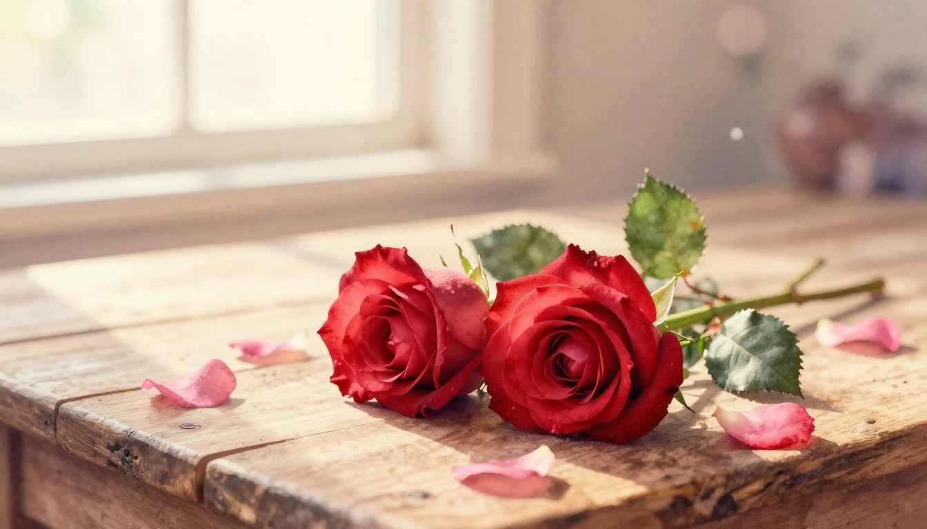 A beautiful watercolor painting of two delicate red roses in...